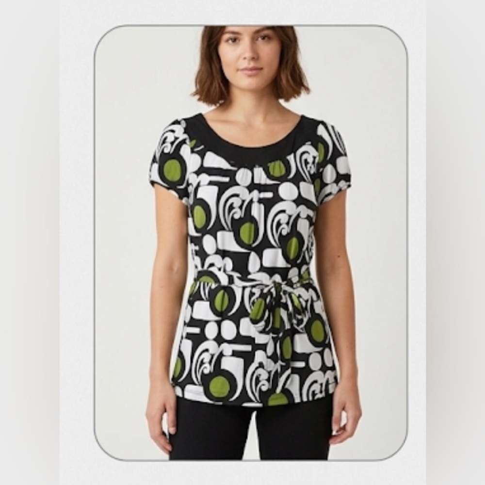 Antilia Femme | black white green waist tied top | size L